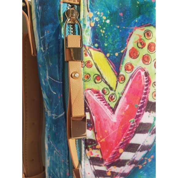 Leoma Lovegrove Art Double Hearts & Palms Crossbody Bag Pink Blue Painted EUC - Picture 3 of 16
